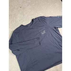 Vineyard Vines Navy Long Sleeve Pocket Tee Sleeve Spell Out Whale 3X * Boxy Fit